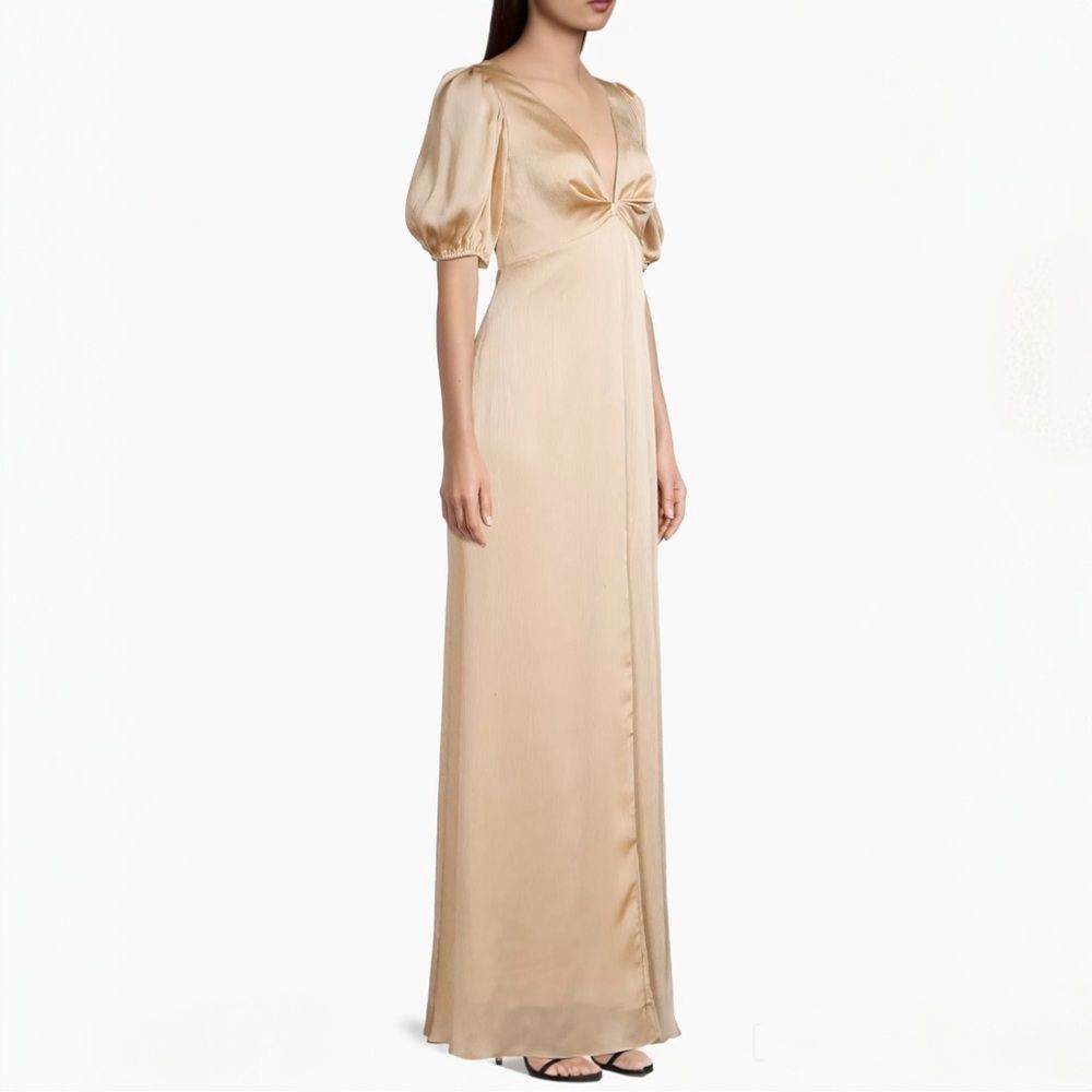 Sachin & Babi Alli‎ Gown Champagne V Neck Satin Dress